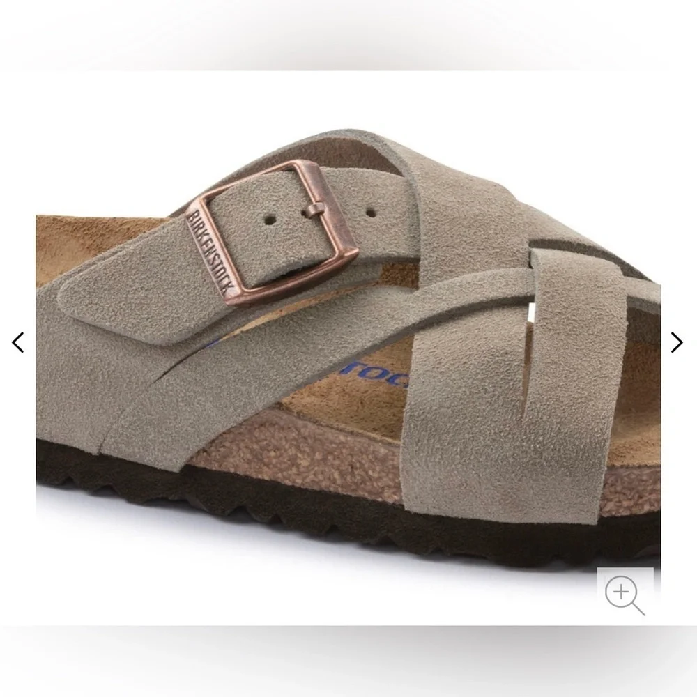NWT Birkenstock  Lugano Soft Footbed Suede Leather Taupe Sandals Men’s Sz 44/11